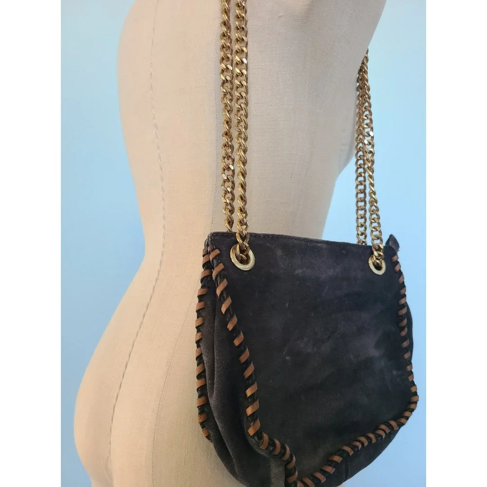 Michael Kors Whipped Chelsea Suede‎ Purse Gray Tan Gold Chain 2 Way Shoulder Bag